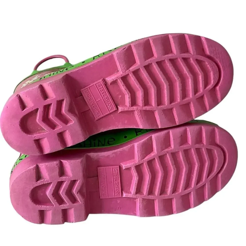 Lazy one Kids Rain Boots Daisy Pink Green Size 1 EUC